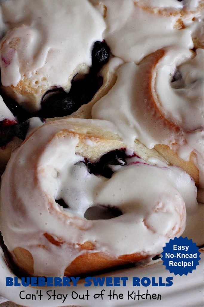 Blueberry Sweet Rolls | Can't Stay Out of the Kitchen | the most awesome #SweetRolls ever! These heavenly #rolls are filled with fresh #blueberries & iced with a luscious #buttercream frosting. Every bite will have you drooling! On top of that you don't have to hand-knead the dough! Great for a weekend, company or #holiday #breakfast. #HolidayBreakfast #ValentinesDay #brunch #BlueberrySweetRolls