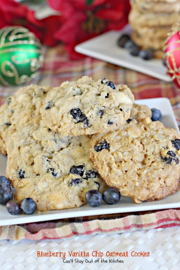 Blueberry Vanilla Chip Oatmeal Cookies | Can't Stay Out of the Kitchen | these wonderful #oatmeal #cookies use dried #blueberries and #vanillachips. They're great for #holiday #baking. #dessert