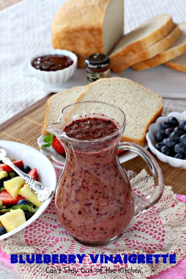 Blueberry Vinaigrette | Can't Stay Out of the Kitchen | this delightful tasting #BlueberryVinaigrette is perfect over a #TossedSalad with #fruit. It's #healthy, #LowCalorie, #Vegan & #GlutenFree. #SaladDressing