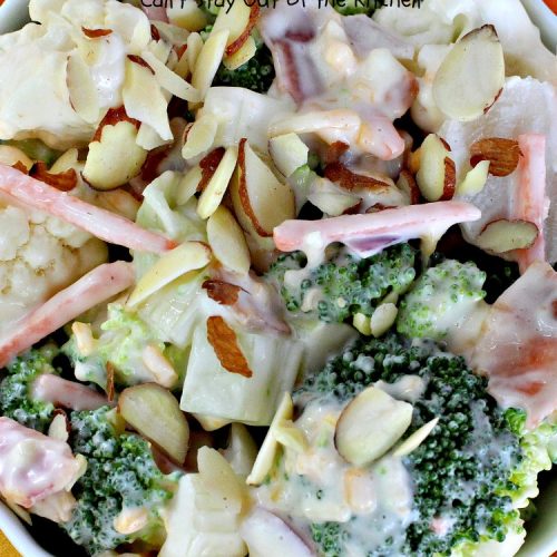 Broccoli-Cauliflower Salad | Can't Stay Out of the Kitchen | We loved this fabulous summer #salad. It's perfect for #MemorialDay or other summer #holidays. #broccoli #cauliflower #glutenfree