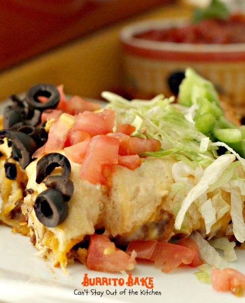 Burrito Bake | Can't Stay Out of the Kitchen | Lovely #Tex-Mex #casserole with #refriedbeans #beef #cheese and made easy with #crescentrolls.