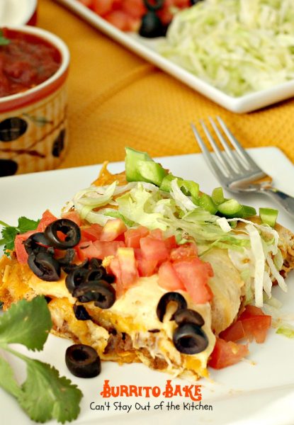 Burrito Bake | Can't Stay Out of the Kitchen | Lovely #Tex-Mex #casserole with #refriedbeans #beef #cheese and made easy with #crescentrolls.