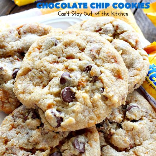 Butterfinger Chocolate Chip Cookies | Can't Stay Out of the Kitchen | these outrageous #cookies are terrific for #Christmas cookie exchanges & #holiday parties. Everyone will be drooling! #dessert #butterfingers #chocolate