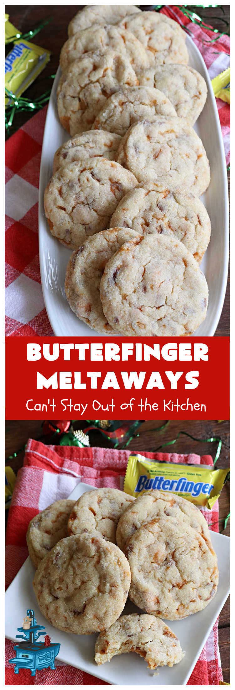 Butterfinger Meltaways | Can't Stay Out of the Kitchen | these melt-in-your-mouth #cookies are outrageously good! They are filled with #ButterfingerCandyBars & dissolve in your mouth upon contact! Prepare to swoon over every delicious bite. #Butterfingers #ButterfingerDessert #chocolate #holiday #ChristmasCookieExchange #PeanutButter #ButterfingerMeltaways