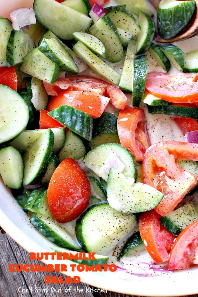 Buttermilk Cucumber Tomato Salad | Can't Stay Out of the Kitchen | this delicious #salad is very simple and easy to make, yet so refreshing. It's a great side dish for almost any kind of entree. #glutenfree #tomatoes #cucumbers