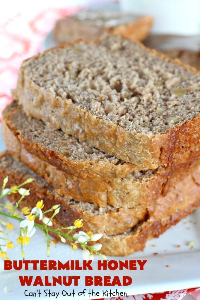 Butternut Honey Walnut Bread | Can't Stay Out of the Kitchen | this fantastic #HomemadeBread is made with wholesome ingredients including #WholeWheatFlour, #honey, #walnuts & #Oatmeal. It's a terrific #bread to serve for #breakfast or dinner. So easy since it's made in the #Breadmaker. #Holiday #buttermilk #HolidayBreakfast #BreadmakerBread #ButtermilkHoneyWalnutBread #Healthy #HealthyHomemadeBread