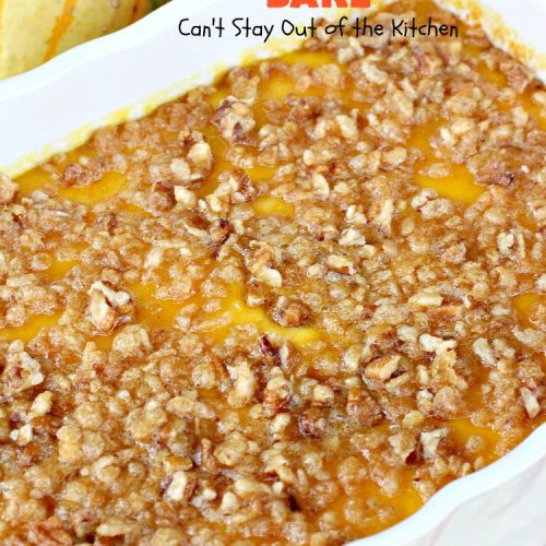Butternut Squash Bake | Can't Stay Out of the Kitchen | my favorite #butternutsquash #casserole. This one is like a #souffle with a #RiceKrispies topping. Terrific for #Thanksgiving or #Christmas dinner. #glutenfree