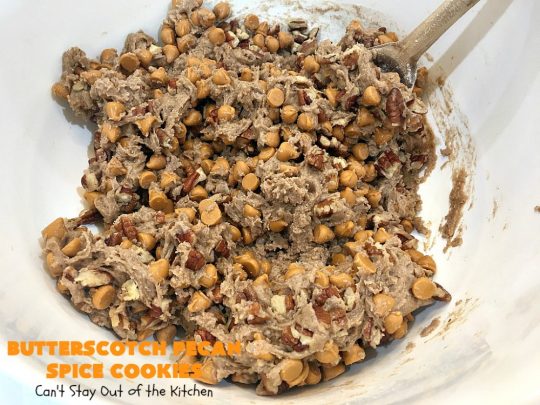 Butterscotch Pecan Spice Cookies | Can't Stay Out of the Kitchen | these fantastic 5-ingredient #cookies are perfect for #holiday #baking & a #ChristmasCookieExchange. They're so easy since they start with a #SpiceCakeMix. #Pecans & #ButterscotchChips make them absolutely delightful. #dessert #ButterscotchDessert #HolidayDessert #ButterscotchPecanSpiceCookies