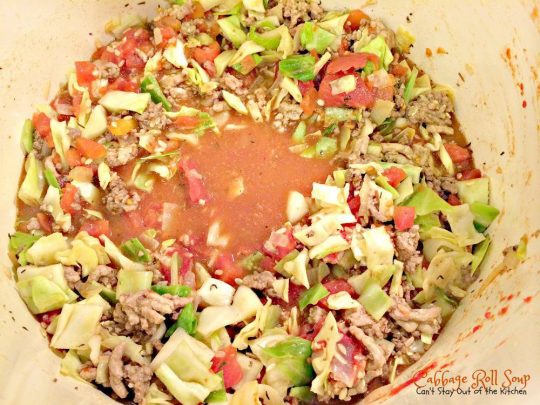 Cabbage Roll Soup | Can't Stay Out of the Kitchen | this fabulous old-world #soup is reminiscent of eating #cabbagerolls as a child. It's filled with #cabbage #rice, #beef, #pork and #tomatoes. #glutenfree