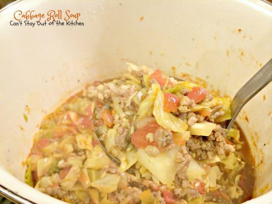 Cabbage Roll Soup | Can't Stay Out of the Kitchen | this fabulous old-world #soup is reminiscent of eating #cabbagerolls as a child. It's filled with #cabbage #rice, #beef, #pork and #tomatoes. #glutenfree