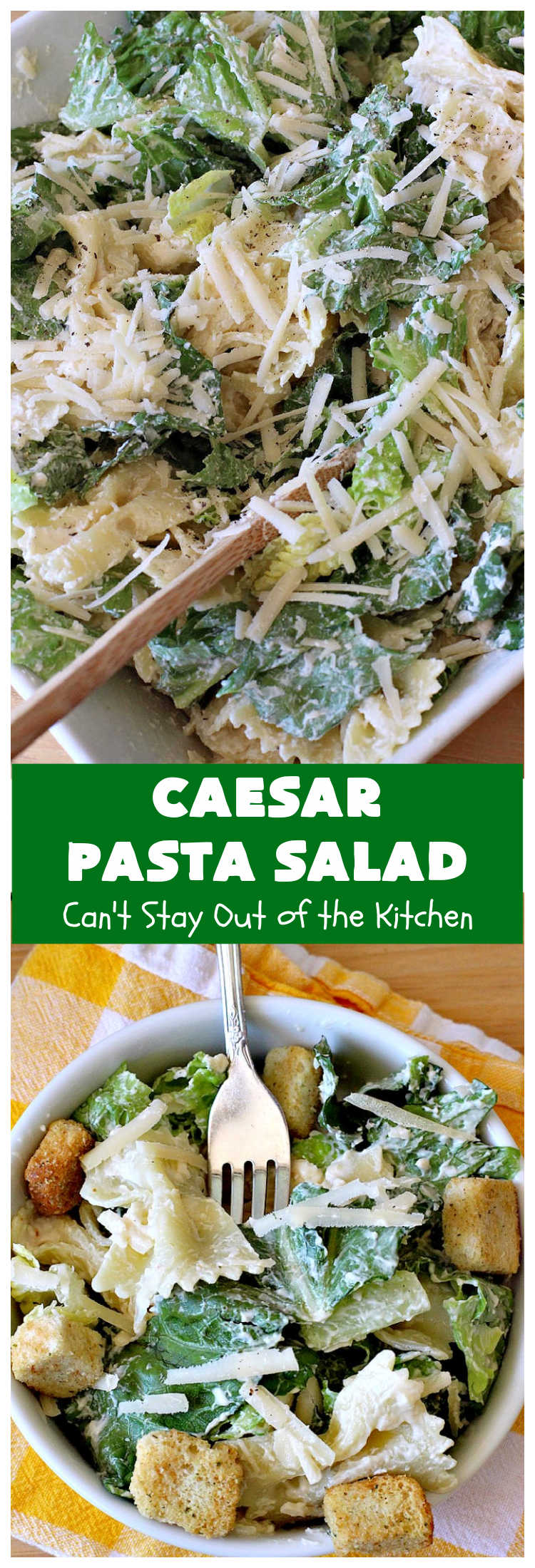 Caesar Pasta Salad | Can't Stay Out of the Kitchen | this is a terrific variation on traditional #CaesarSalad #recipes that includes bow-tie #pasta & a quick & easy homemade #SaladDressing. Great for potlucks & backyard BBQs. #salad #PastaSalad #ParmesanCheese #CaesarPastaSaladCaesar Pasta Salad | Can't Stay Out of the Kitchen | this is a terrific variation on traditional #CaesarSalad #recipes that includes bow-tie #pasta & a quick & easy homemade #SaladDressing. Great for potlucks & backyard BBQs. #salad #PastaSalad #ParmesanCheese #CaesarPastaSalad