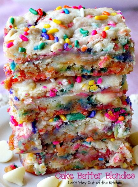 Cake Batter Blondies - Can't Stay Out of the Kitchen