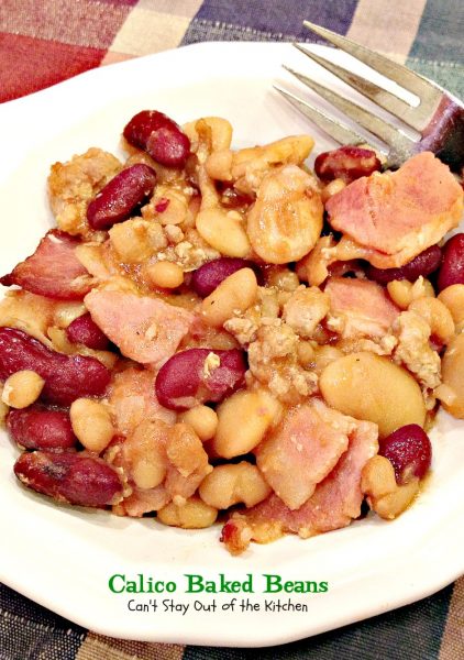 Calico Baked Beans | Can't Stay Out of the Kitchen | these fabulous #bakedbeans use 3 different beans and are seasoned wonderfully with #groundbeef and #bacon.