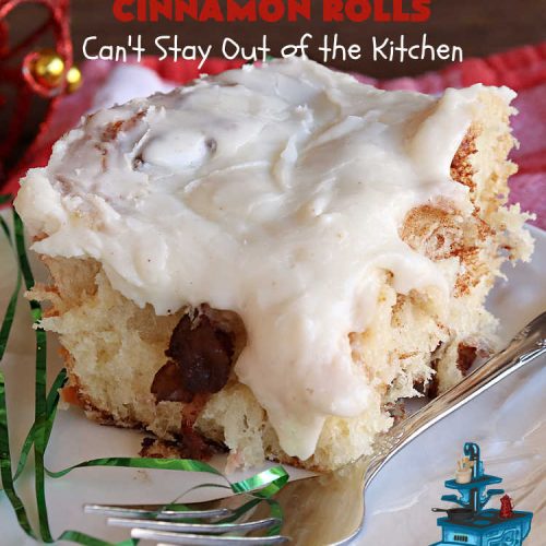 Candied Pineapple Cinnamon Rolls | Can't Stay Out of the Kitchen | These luscious #CinnamonRolls include #CandiedPineapple & they're iced with a thick, drool-worthy #buttercream icing. Every bite will rock your world! Enjoy for a #holiday #breakfast or #brunch. #Thanksgiving #Christmas #ParadiseFruit #pineapple #SweetRolls #HolidayBreakfast