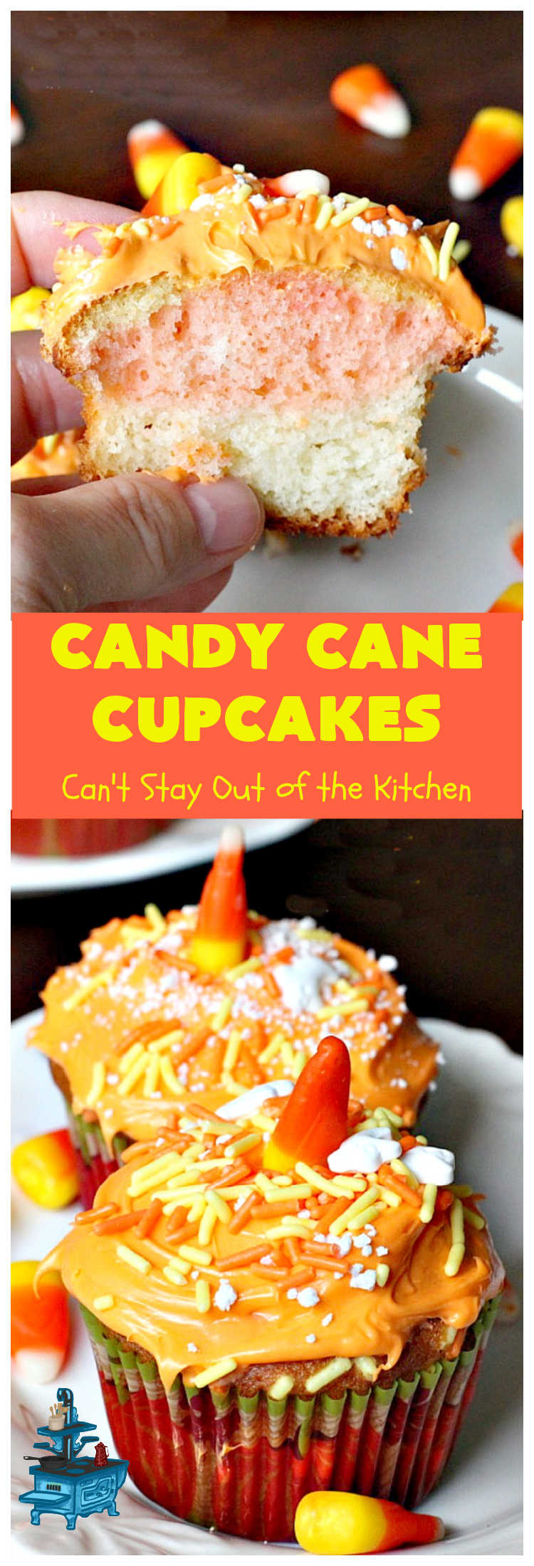 Candy Corn Cupcakes | Can't Stay Out of the Kitchen | these adorable #cupcakes are made with #CandyCorns and are a great way to use up leftover #Halloween candy! #dessert #HalloweenDessert #CandyCornCupcakes