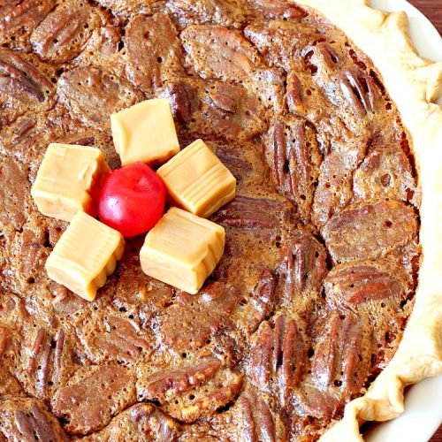 Caramel Pecan Pie | Can't Stay Out of the Kitchen | Oh my gosh! This #PecanPie is rich decadent & divine! It's made with #caramels in the filling. This is a fantastic #dessert for company or #holidays like #Thanksgiving or #Christmas. Wow your family & friends with one of the best pies you'll ever eat! #Pecans #PecanDessert #CaramelPecanPie #GooseberryPatch
