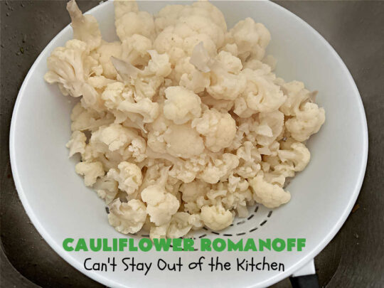 Cauliflower Romanoff | Can't Stay Out of the Kitchen | This delightful #casserole uses mashed #cauliflower instead of #potatoes. It's loaded with #CheddarCheese, #SourCream & #GreenOnions. A dash of #paprika gives it fantastic zip! Perfect #SideDish for #holidays like #Thanksgiving or #Christmas. #GlutenFree #CauliflowerRomanoff