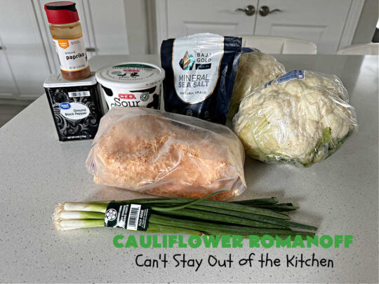 Cauliflower Romanoff | Can't Stay Out of the Kitchen | This delightful #casserole uses mashed #cauliflower instead of #potatoes. It's loaded with #CheddarCheese, #SourCream & #GreenOnions. A dash of #paprika gives it fantastic zip! Perfect #SideDish for #holidays like #Thanksgiving or #Christmas. #GlutenFree #CauliflowerRomanoff