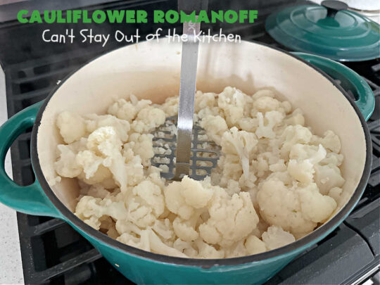 Cauliflower Romanoff | Can't Stay Out of the Kitchen | This delightful #casserole uses mashed #cauliflower instead of #potatoes. It's loaded with #CheddarCheese, #SourCream & #GreenOnions. A dash of #paprika gives it fantastic zip! Perfect #SideDish for #holidays like #Thanksgiving or #Christmas. #GlutenFree #CauliflowerRomanoff