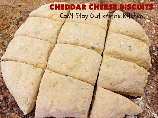 Cheddar Cheese Biscuits | Can't Stay Out of the Kitchen | these fluffy & delicious #biscuits include #chives & #CheddarCheese to bump up the flavor from regular biscuits. They're wonderful for #breakfast, lunch or dinner! They pair perfectly with soup or chili, but are also good with preserves spread over top for morning menus. #Thanksgiving #Christmas #HomemadeBiscuits #CheddarCheeseBiscuits
