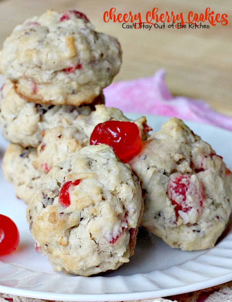Cheery Cherry Cookies | Can't Stay Out of the Kitchen | these are one of our favorite #Christmas #cookies! They're full of candied #cherries and #coconut for spectacular flavor. #dessert