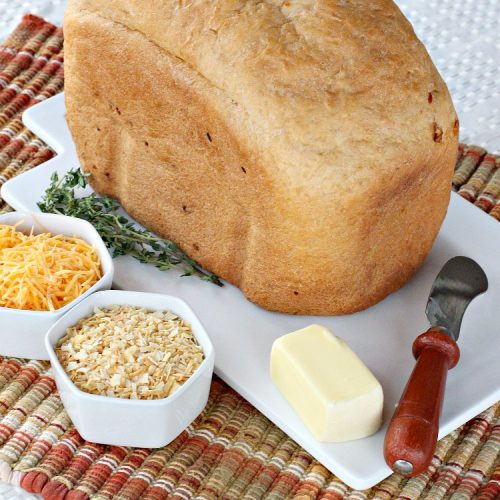 Cheese 'N Onion Bread | Can't Stay Out of the Kitchen | this savory #HomemadeBread is delightful for dinner. It's made with #CheddarCheese & dehydrated onions. It's so easy since it's made in the #breadmaker. #bread #BreadmakerBread #CheeseNOnionBread