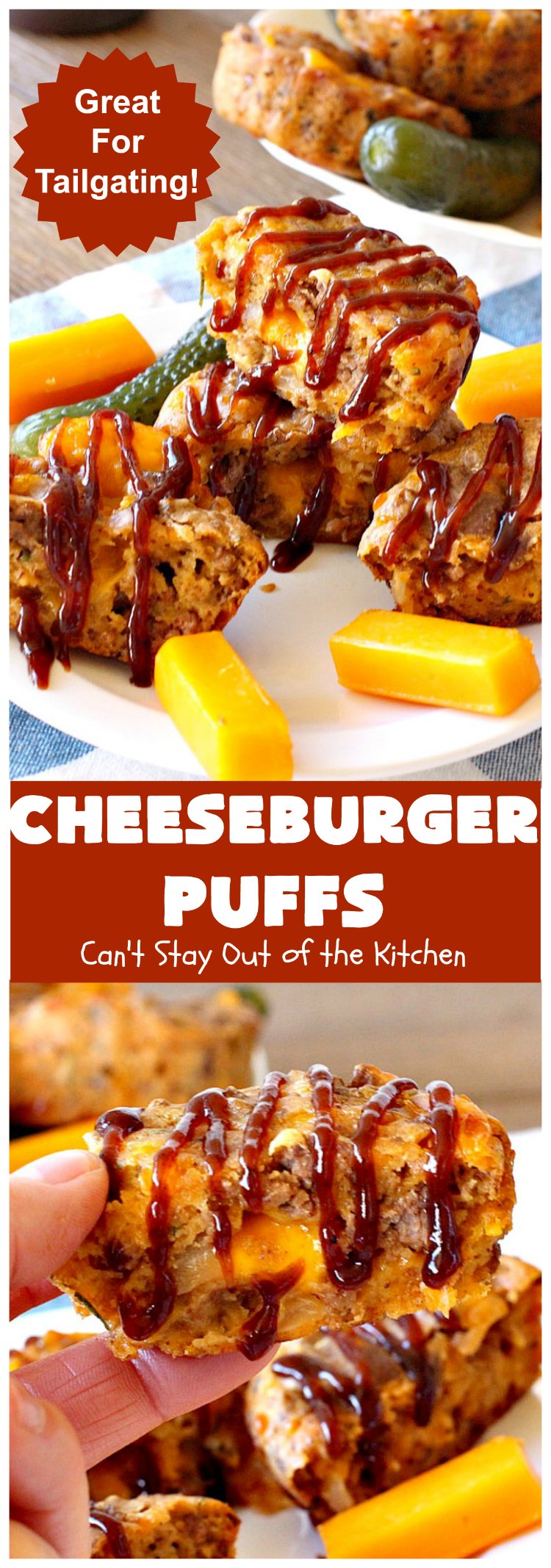 Cheeseburger Puffs | Can't Stay Out of the Kitchen | these fantastic #appetizers are perfect for #tailgating parties, potlucks or special occasions like birthdays or baby showers. Just drizzle with #BBQSauce & you have a delightful #Cheeseburger treat that you won't be able to get enough of! Also great for a busy weekend dinner. #GroundBeef #CheeseburgerPuffs #CheddarCheese #SuperBowl 