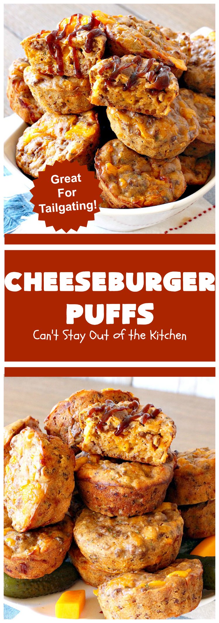 Cheeseburger Puffs | Can't Stay Out of the Kitchen | these fantastic #appetizers are perfect for #tailgating parties, potlucks or special occasions like birthdays or baby showers. Just drizzle with #BBQSauce & you have a delightful #Cheeseburger treat that you won't be able to get enough of! Also great for a busy weekend dinner. #GroundBeef #CheeseburgerPuffs #CheddarCheese #SuperBowl