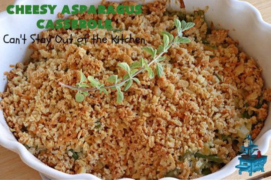 Cheesy Asparagus Casserole | Can't Stay Out of the Kitchen | this delicious #casserole is made with #asparagus, #celery, onions, & #CheddarCheese & has a delightful #RitzCracker crumb topping. Excellent choice for company or #holiday dinners like #Thanksgiving, #Christmas or #Easter. #CheesyAsparagusCasseroleCheesy Asparagus Casserole | Can't Stay Out of the Kitchen | this delicious #casserole is made with #asparagus, #celery, onions, & #CheddarCheese & has a delightful #RitzCracker crumb topping. Excellent choice for company or #holiday dinners like #Thanksgiving, #Christmas or #Easter. #CheesyAsparagusCasserole