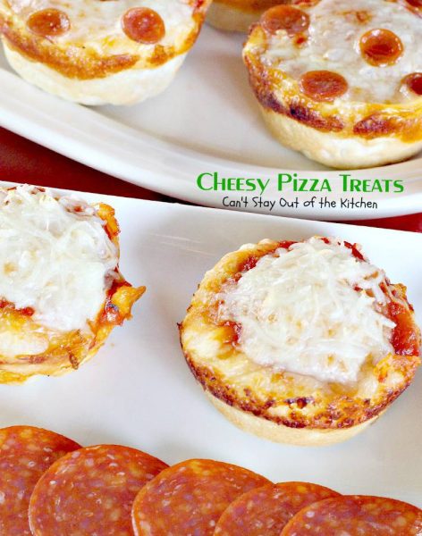 Cheesy Pizza Treats | Can't Stay Out of the Kitchen | these miniature #pepperoni #pizzas are fantastic! Love this cheesy #appetizer.