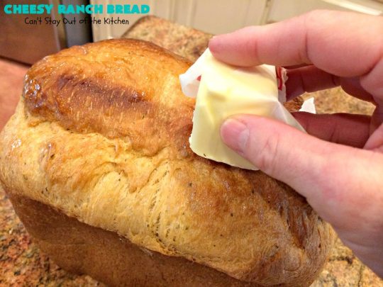 Cheesy Ranch Bread | Can't Stay Out of the Kitchen | this easy #Breadmaker #bread is sensational! It uses #RanchDressingMix, #CheddarCheese & #GreekYogurt. It just explodes with flavor! Terrific side dish for family, company or #holiday dinners. #CheesyRanchBread #HomemadeBread #BreadmakerBread #EasyHomemadeBreadRecipe