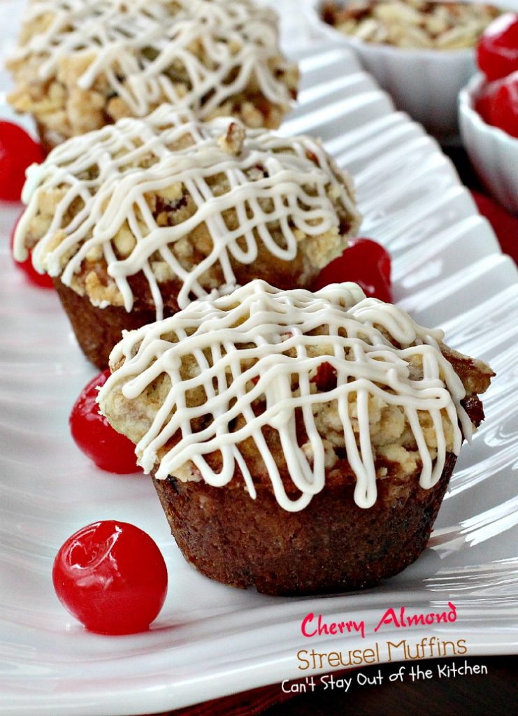 Cherry Almond Streusel Muffins | Can't Stay Out of the Kitchen | rich and decadent, these #breakfast #muffins are sweet enough for #dessert! #cherries #almonds #greekyogurt