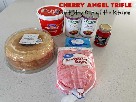 Cherry Angel Trifle | Can't Stay Out of the Kitchen | If you want a rave #dessert to make for the #holidays, this is it! This scrumptious, swoon-worthy #5IngredientRecipe is all you could ask for in a #CherryDessert. Whip it up in 10 minutes & your family & friends will drool for days! #CherryPieFilling #AngelFoodCake #CreamCheese #HolidayDessert #CherryAngelDessert #CherryAngelTrifle