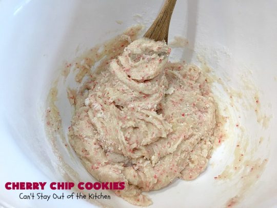 Cherry Chip Cookies | Can't Stay Out of the Kitchen | these fantastic 5-ingredient #cookies use #FreshCherries & #VanillaChips. They are totally awesome & a wonderful #summer #dessert when #cherries are in season. #FourthOfJuly #holiday #HolidayDessert #CherryDessert #CherryCookies CherryChipCookies #Canbassador #NWCherries #NorthWestCherryGrowers