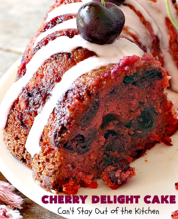 Cherry Delight Cake | Can't Stay Out of the Kitchen | Prepare to be WOWED by this fantastic #cherry #cake. This one is super moist & is absolutely delicious. It starts with a boxed #cakemix & cherry #gelatin. #dessert #cherrydessert #cherrycake