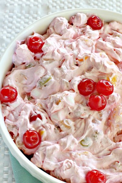 Cherry Fruit Salad | Can't Stay Out of the Kitchen | my husband's favorite #salad recipe. Sweet enough to serve as a #dessert! #fruitsalad #cherries