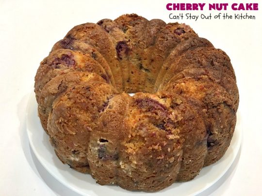 Cherry Nut Cake | Can't Stay Out of the Kitchen | this vintage #recipe uses #FreshCherries, #CherryChipCakeMix, #Pecans & #coconut. It's absolutely mouthwatering & will surely cure any sweet tooth craving you have. Great #summer #dessert when #cherries are in season. #CherryNutCake #CherryCake #CherryDessert #Holiday #cake #HolidayDessert #Fourth of July Dessert #FavoriteCherryCake