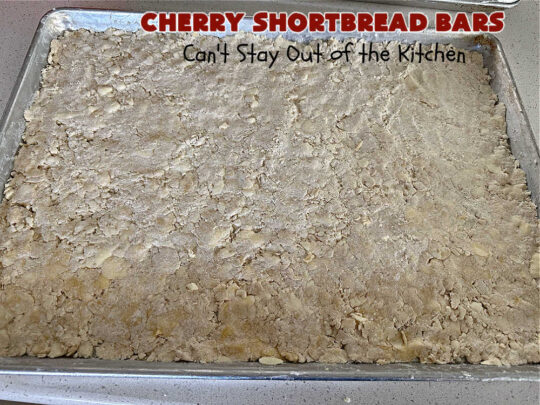 Cherry Shortbread Bars | Can't Stay Out of the Kitchen | These festive & beautiful #cookies are perfect for the #holidays. Whether a #ChristmasCookieExchange, #tailgating or office party, or #potluck, this #CherryDessert is fantastic & will be much enjoyed by all your family & friends. Great for #Thanksgiving, #Christmas or #NewYearsDay. #dessert #CherryPreserves #CherryShortbreadBars