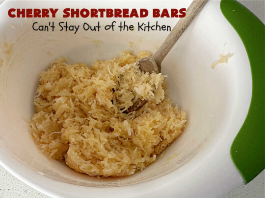 Cherry Shortbread Bars | Can't Stay Out of the Kitchen | These festive & beautiful #cookies are perfect for the #holidays. Whether a #ChristmasCookieExchange, #tailgating or office party, or #potluck, this #CherryDessert is fantastic & will be much enjoyed by all your family & friends. Great for #Thanksgiving, #Christmas or #NewYearsDay. #dessert #CherryPreserves #CherryShortbreadBars