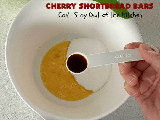 Cherry Shortbread Bars | Can't Stay Out of the Kitchen | These festive & beautiful #cookies are perfect for the #holidays. Whether a #ChristmasCookieExchange, #tailgating or office party, or #potluck, this #CherryDessert is fantastic & will be much enjoyed by all your family & friends. Great for #Thanksgiving, #Christmas or #NewYearsDay. #dessert #CherryPreserves #CherryShortbreadBars