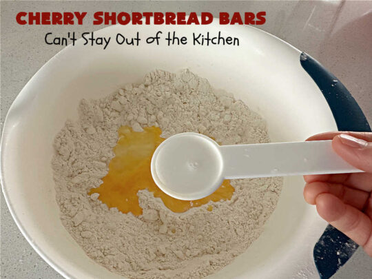 Cherry Shortbread Bars | Can't Stay Out of the Kitchen | These festive & beautiful #cookies are perfect for the #holidays. Whether a #ChristmasCookieExchange, #tailgating or office party, or #potluck, this #CherryDessert is fantastic & will be much enjoyed by all your family & friends. Great for #Thanksgiving, #Christmas or #NewYearsDay. #dessert #CherryPreserves #CherryShortbreadBars