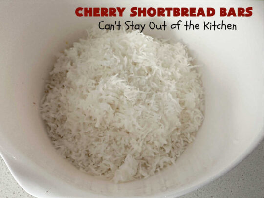 Cherry Shortbread Bars | Can't Stay Out of the Kitchen | These festive & beautiful #cookies are perfect for the #holidays. Whether a #ChristmasCookieExchange, #tailgating or office party, or #potluck, this #CherryDessert is fantastic & will be much enjoyed by all your family & friends. Great for #Thanksgiving, #Christmas or #NewYearsDay. #dessert #CherryPreserves #CherryShortbreadBars