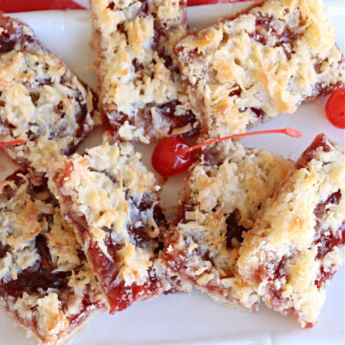 Cherry Shortbread Bars | Can't Stay Out of the Kitchen | These festive & beautiful #cookies are perfect for the #holidays. Whether a #ChristmasCookieExchange, #tailgating or office party, or #potluck, this #CherryDessert is fantastic & will be much enjoyed by all your family & friends. Great for #Thanksgiving, #Christmas or #NewYearsDay. #dessert #CherryPreserves #CherryShortbreadBars