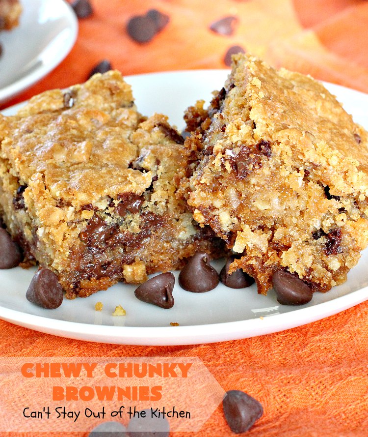 Chewy Chunky Brownies | Can't Stay Out of the Kitchen | these spectacular #brownies include #ChocolateChips #HeathEnglishToffeeBits, #coconut & #walnuts. They are ooey, gooey & so heavenly. Perfect for #tailgating, potlucks, backyard BBQs & summer #holiday fun like #FourthOfJuly & #LaborDay. #dessert #ChocolateDessert #cookie #chocolate #ToffeeDessert #ChewyChunkyBrownies #HolidayDessert