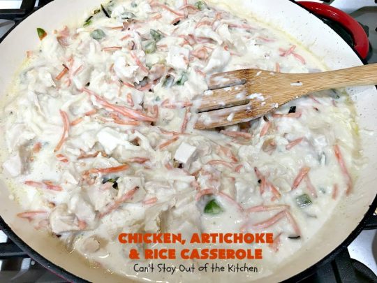Chicken, Artichoke and Rice Casserole | Can't Stay Out of the Kitchen | this lovely #ChickenCasserole is perfect for company & tastes utterly amazing. #chicken #rice #carrots #artichokes #casserole #ChickenArtichokeAndRiceCasserole