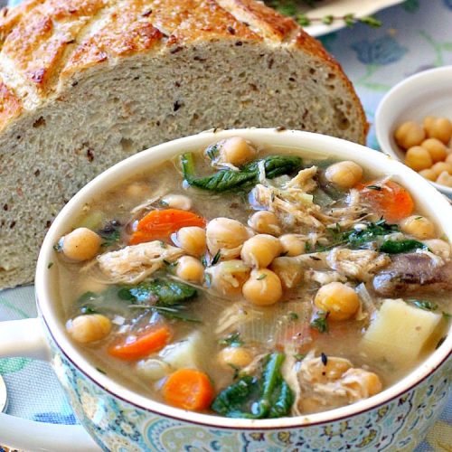 Chicken-Chickpea-Potato Soup | Can't Stay Out of the Kitchen | this spectacular #soup is made in the #crockpot. So easy, so delicious, and healthy too! #chicken #glutenfree