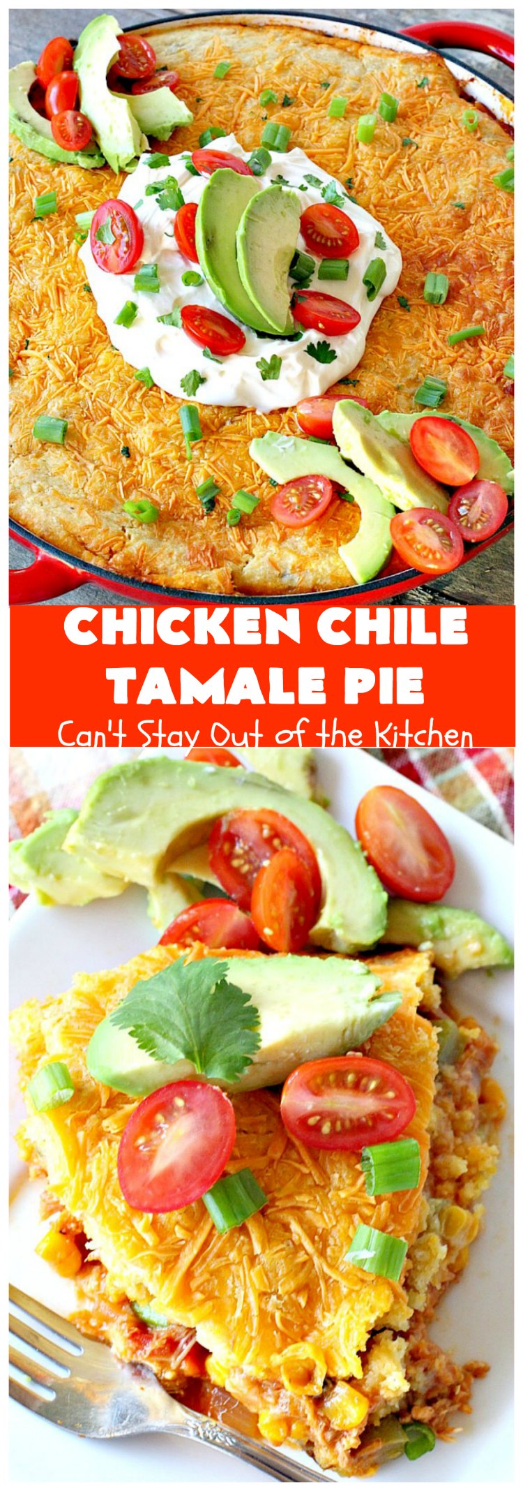 Chicken Chile Tamale Pie | Can't Stay Out of the Kitchen | this amazing #TamalePie tastes absolutely fantastic. It's perfect for #tailgating parties & potlucks. So mouthwatering you won't be able to stop eating it! #chicken #avocados #corn #olives #cheese #glutenFree #TexMex #tamales #ChickenChileTamalePie