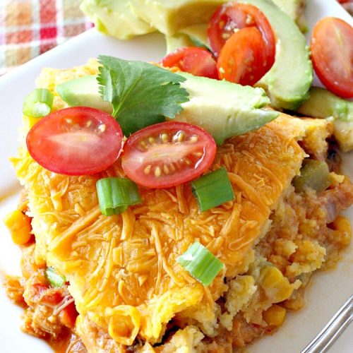 Chicken Chile Tamale Pie | Can't Stay Out of the Kitchen | this amazing #tamale pie tastes absolutely fantastic. It's perfect for #tailgating parties & potlucks. #chicken #avocados #corn #olives #cheese #glutenfree
