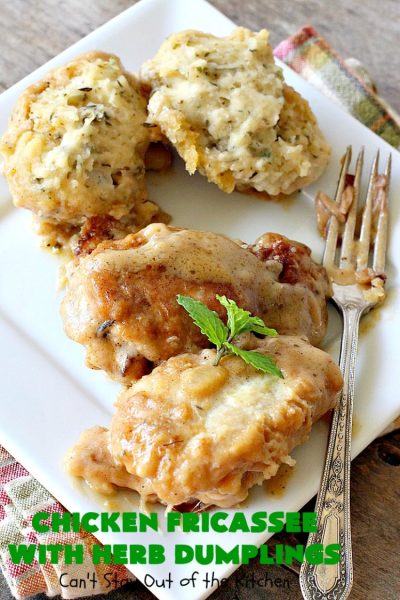 Chicken Fricassee with Herb Dumplings | Can't Stay Out of the Kitchen | this is such a savory, sumptuous & mouthwatering #chicken entree. Chicken, Herb Dumplings and gravy make one of the most fantastic main dish #recipes ever. Amazing comfort food. #HerbDumplings