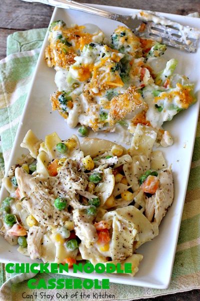 Chicken Noodle Casserole | Can't Stay Out of the Kitchen | this is one of the BEST #chickennoodlecasserole #recipes ever! It includes #Amish #noodles, #corn, #peas, #carrots & Cream of Mushroom soup. Amazing comfort food. #chicken #maindish #chickencasserole #casserole